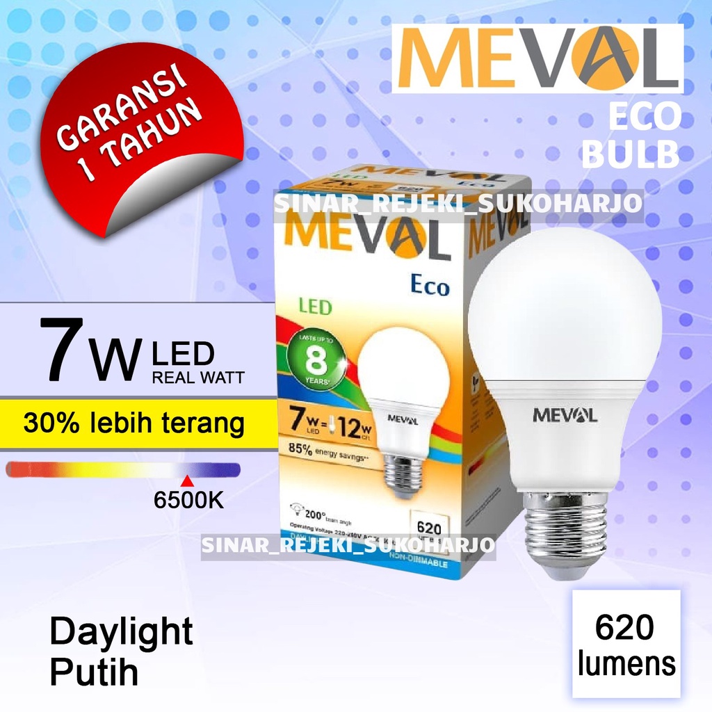 Jual MEVAL Lampu Led Eco 7W Bulb Putih 7 Watt 7Watt | Shopee Indonesia