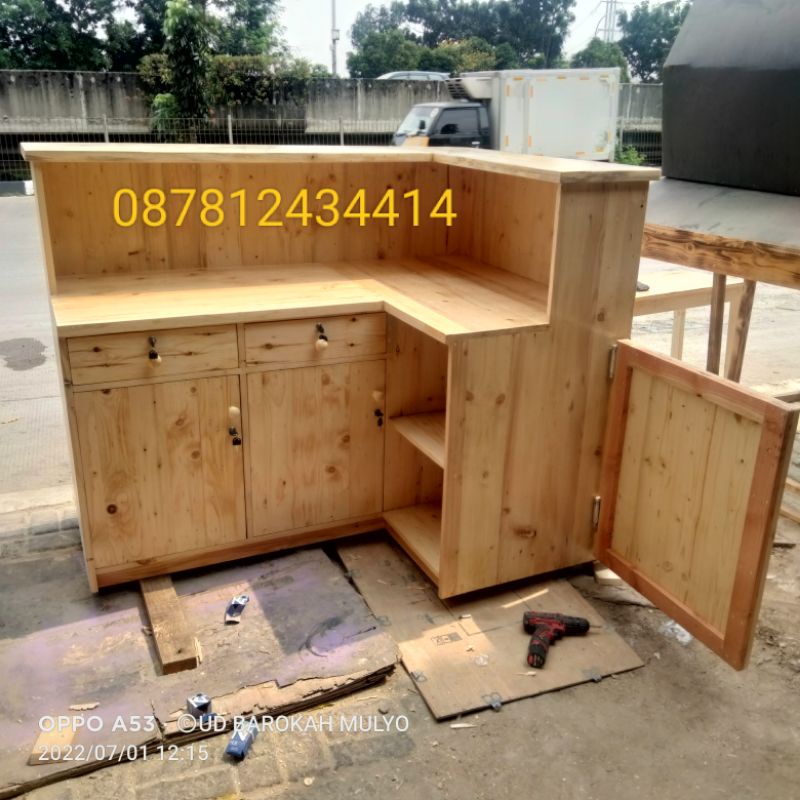 Jual Meja Kasir Full Kayu Jati Belanda Finishing Natural Shopee Indonesia 