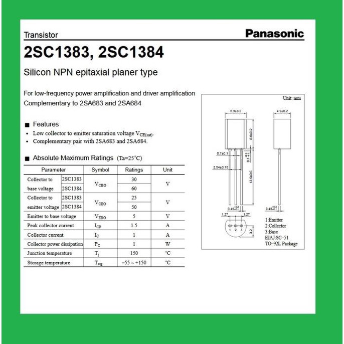 Jual C1383 2Sc1383 Transistor Npn Original Panasonic Nivic00 Segera ...