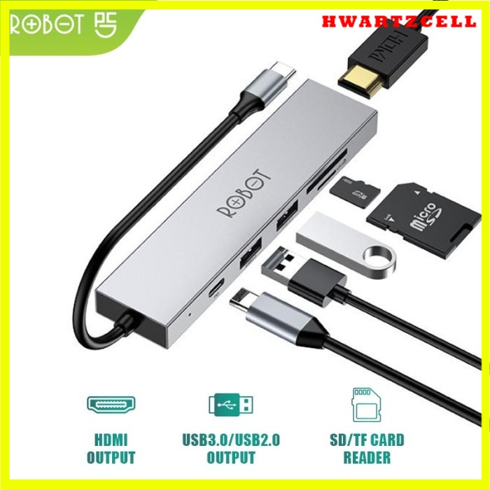 Jual ADAPTER USB HUB Type-C ROBOT HT260 Multiport 6 IN 1 Lightweight ...