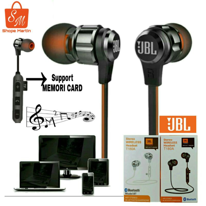 Jual Headset Bluetooth JBL T180A PLUS SLOT MEMORY Earphone