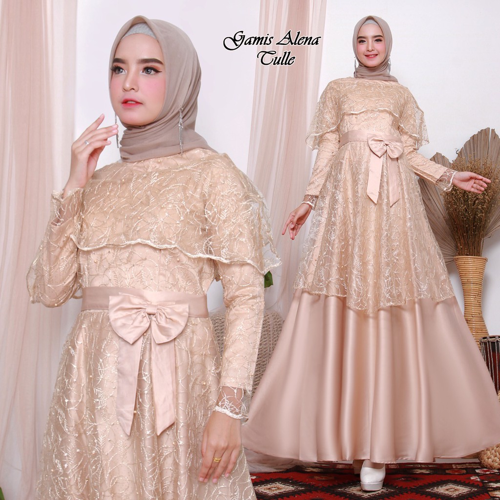 Jual HARGA PROMO Gamis Muslim Wanita Dress Sateen Velvet Mix Tulle ...