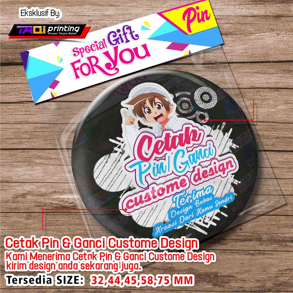 Jual CETAK PIN CUSTOME DESIGN SIZE 44mm | Shopee Indonesia