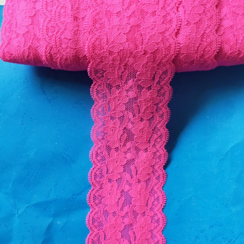 Jual PER METER RENDA STRETCH WARNA PINK LEBAR 5 CM | Shopee Indonesia