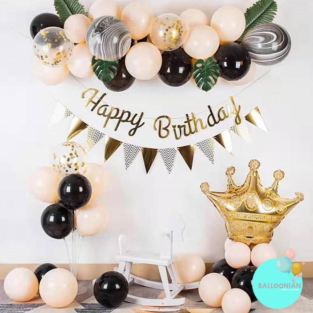 Jual HAPPY BIRTHDAY KING PEACH BLACK/DEKORASI ULANG TAHUN/BALLOON CHAIN