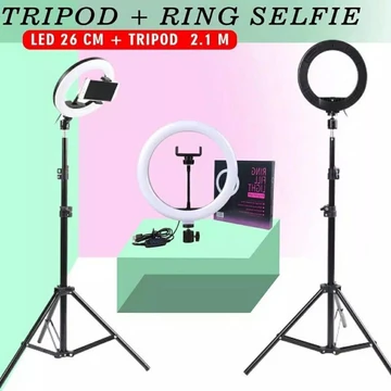 Paket Ring Light Tripod 26Cm 26 Cm Tripod Tripot 2.1M Lengkap Stand Phone Holder Lampu Studio