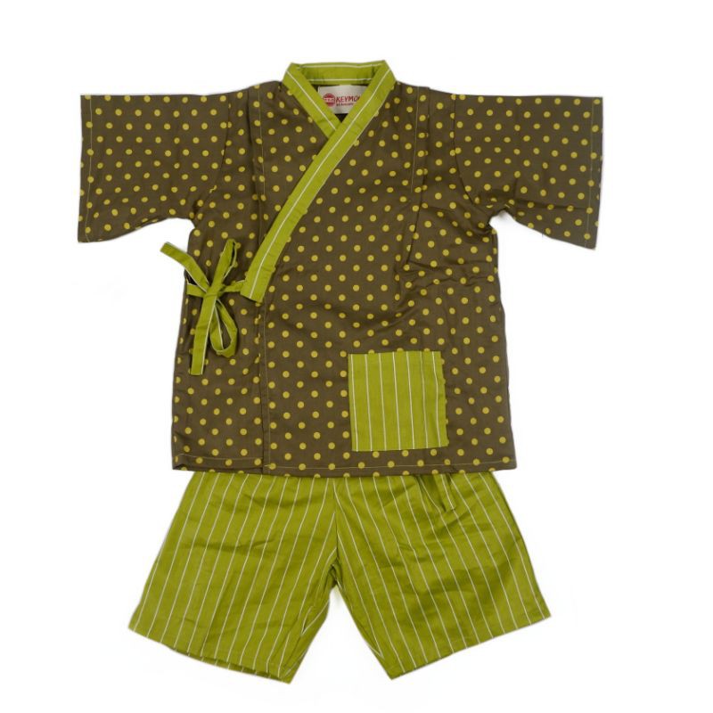 Jual KEYMONO baju kimono anak kombinasi polka list hijau/ baju jinbei ...
