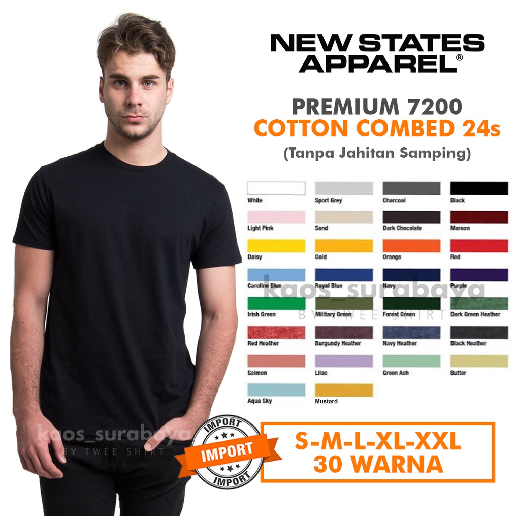 Jual Kaos Polos Cotton Combed 24s Import Lengan Pendek Nsa New States Apparel Premium Cotton 