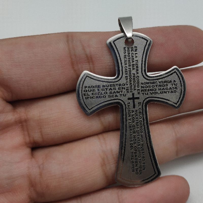 Liontin Salib Stainless Doa Bapa Kami Latin 5 cm 2