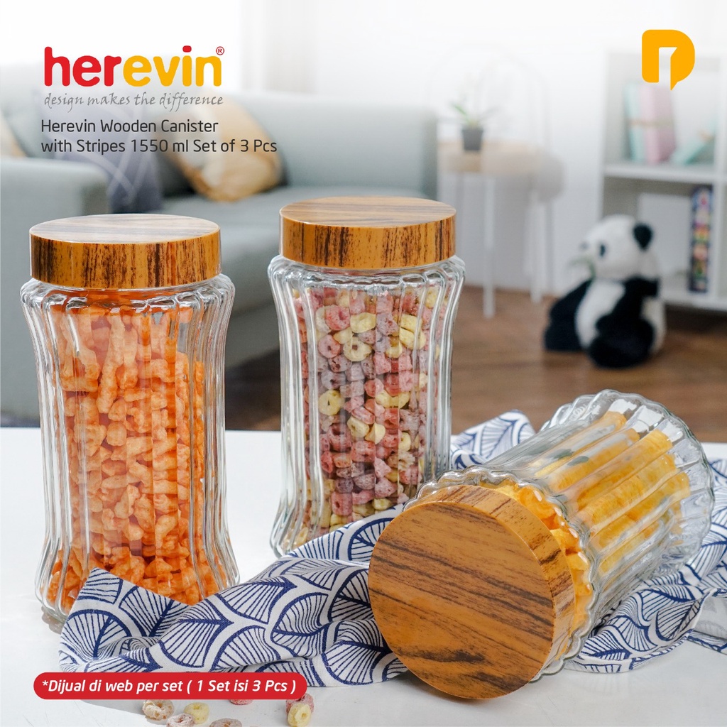 Jual Ready Herevin Wooden Canister With Stripes Herevin Toples Rose