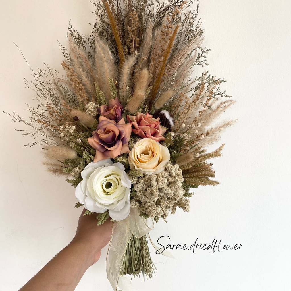 Jual BUKET BUNGA KERING DRIED FLOWER DRY FLOWER (BUKET PEACH EDELWEIS ...