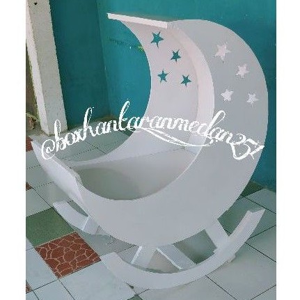 Jual tempat tidur bayi jati belanda bulan sabit dekorasi aqiqah