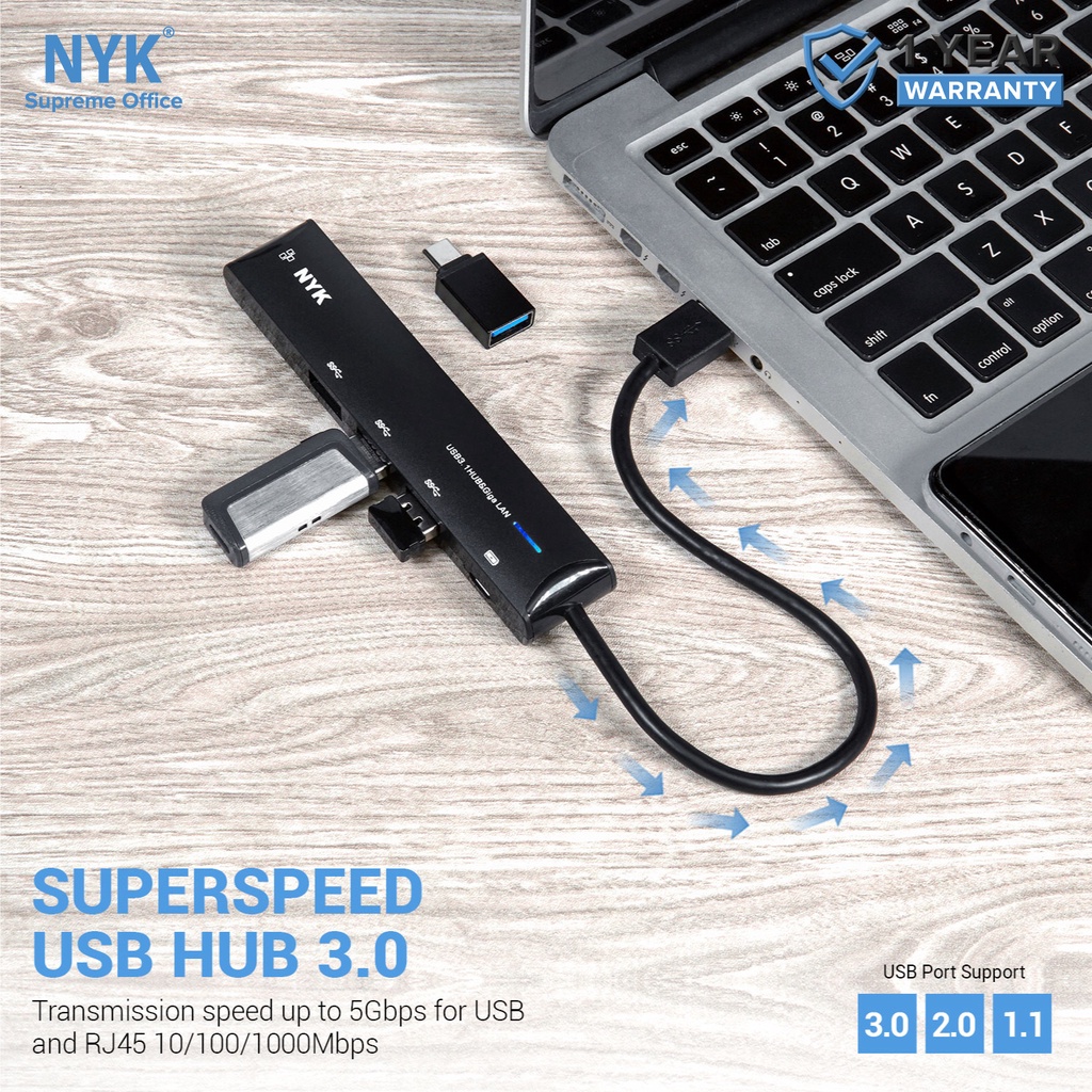 NYK USB HUB 3.0 LAN ETHERNET 3 Port GLH-01 Converter to internet Gigabit RJ45 LAN 1000 Mbps COD HUB bergaransi Docking Station Data transfer Mobile ph (7)