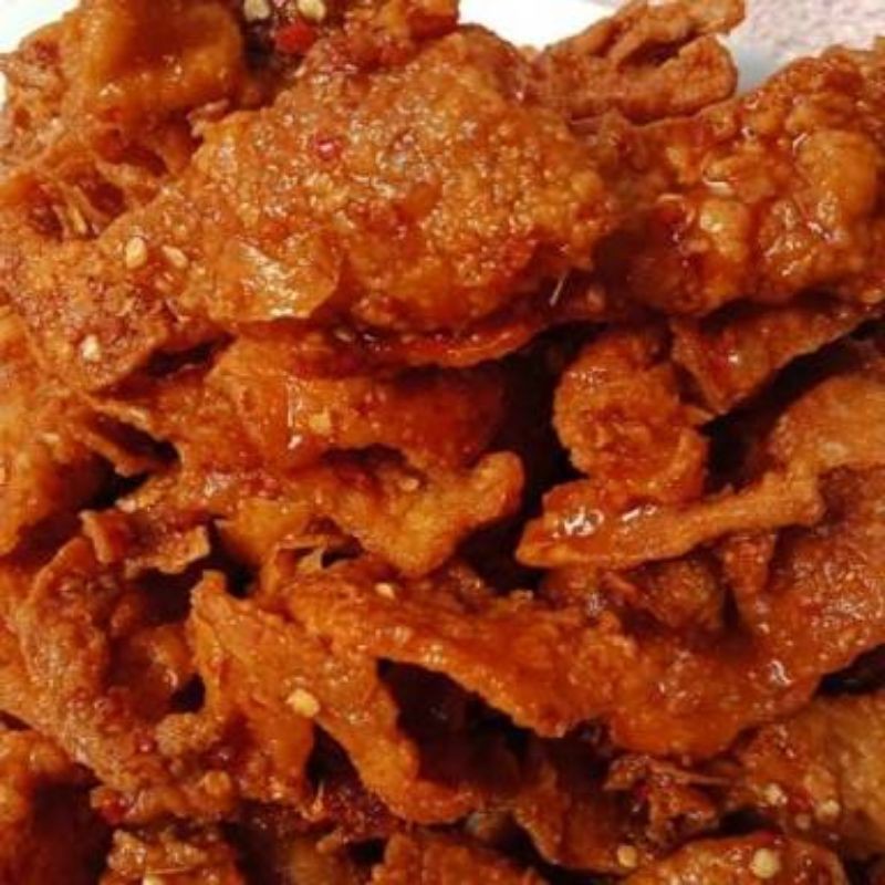 Jual Keripik Kulit Ayam Crispy Krispi 500gr Pedas Cikruh Chili Oil