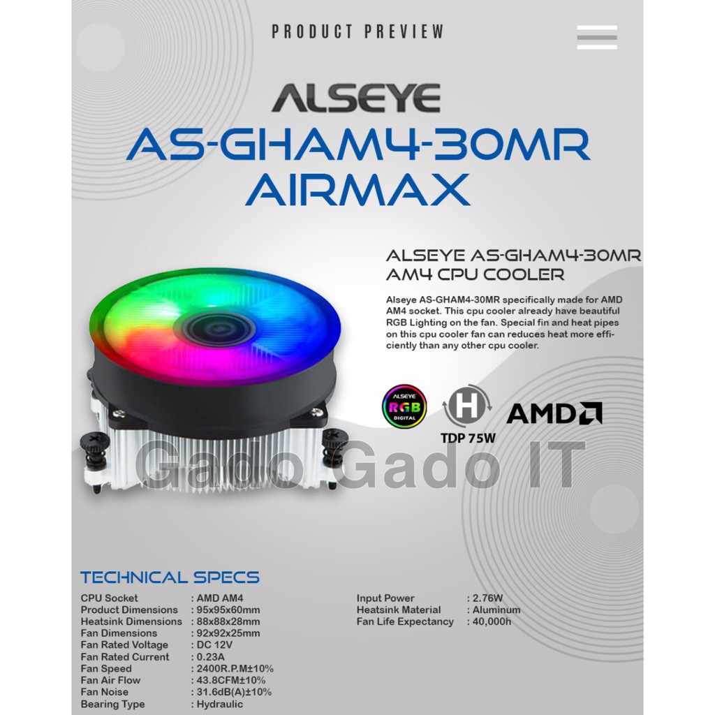 Jual Kipas Heatsink Fan Processor AMD ALSEYE AIRMAX RGB CPU COOLER ...