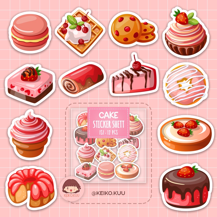 Jual STICKER SET KUE WATERCOLOR MURAH / STIKER ESTETIK / STICKER TUMBLR ...