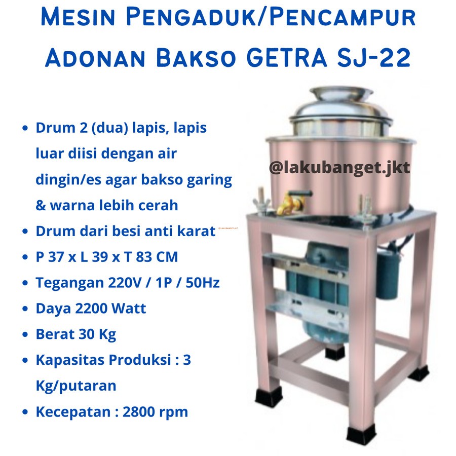 Jual Mesin Pengaduk Pencampur Adonan Bakso Getra Sj 22 Meatballs