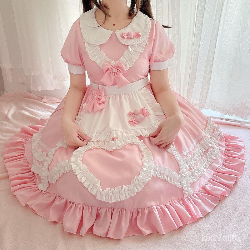 Ruffle Pink Anime Kawaii Japanese Choker Apron Maid Bikini Set main image 0