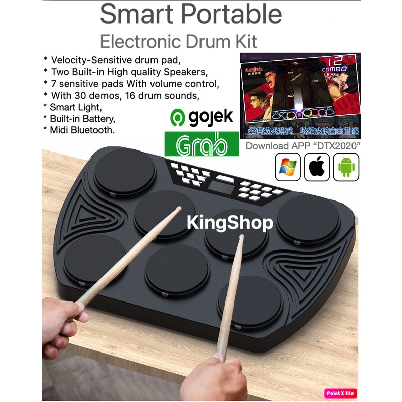 Dynamic Portable Drums Tabletop Drum Set 7 Pad Digital Drum Kit Touch Sensitivity Midi Wireless Electric Drums Drum Machine Electric Drum Pads