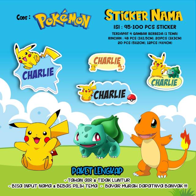 Jual Sticker / Stiker Label Nama Karakter Tema POKEMON PIKACHU | Shopee ...