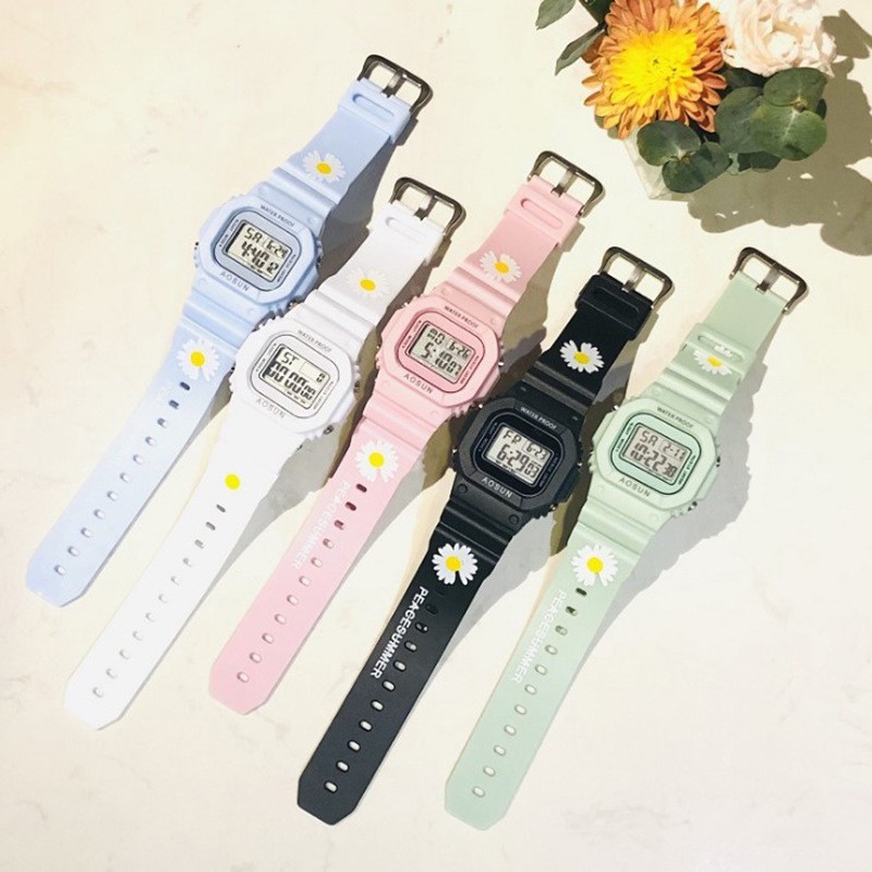 Jual Jam Tangan Wanita Digital Strap Rubber Bunga Daisy Fashion Sport