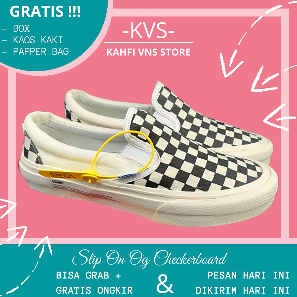 Jual (BUY GET 4) VANS SLIP ON OG CHECKERBOARD BLACK WHITE WAFFLE