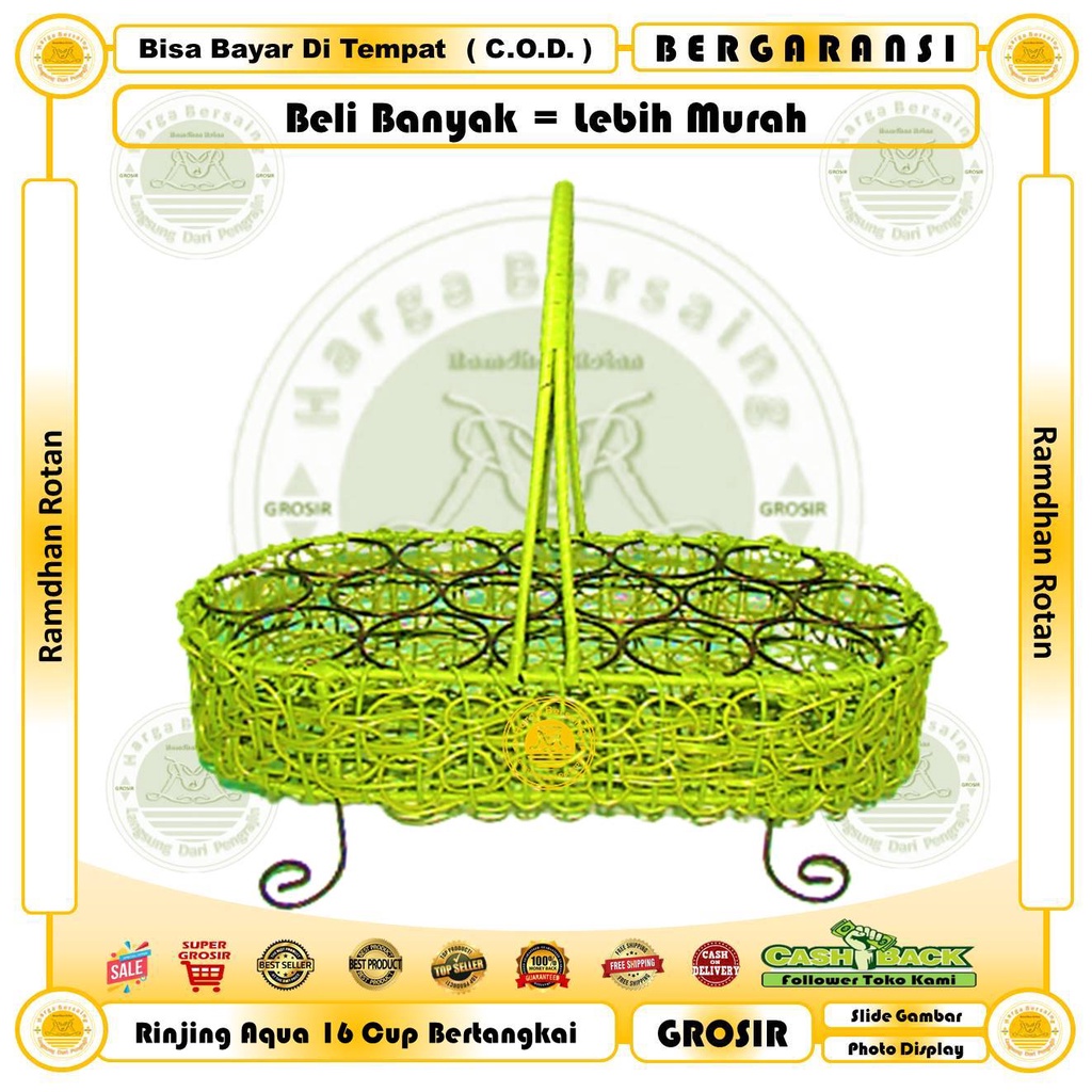 Jual GROSIR Rinjing Aqua Cup 16 Berjinjing Rangka Besi Anyaman Rotan ...