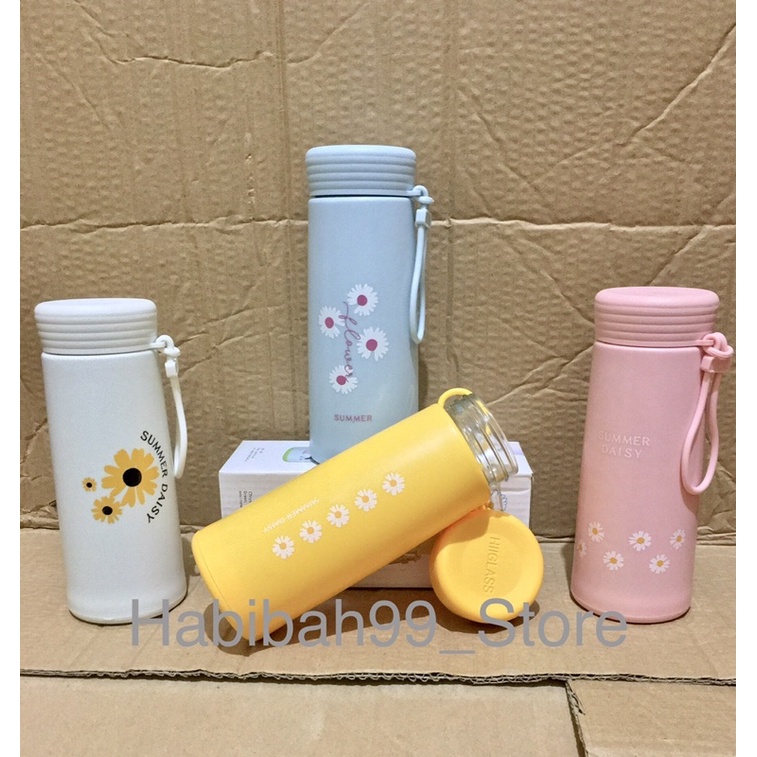 Jual Botol Minum Kaca Bunga / Summer Daisy 450ML / Love Cup Tahan Air ...
