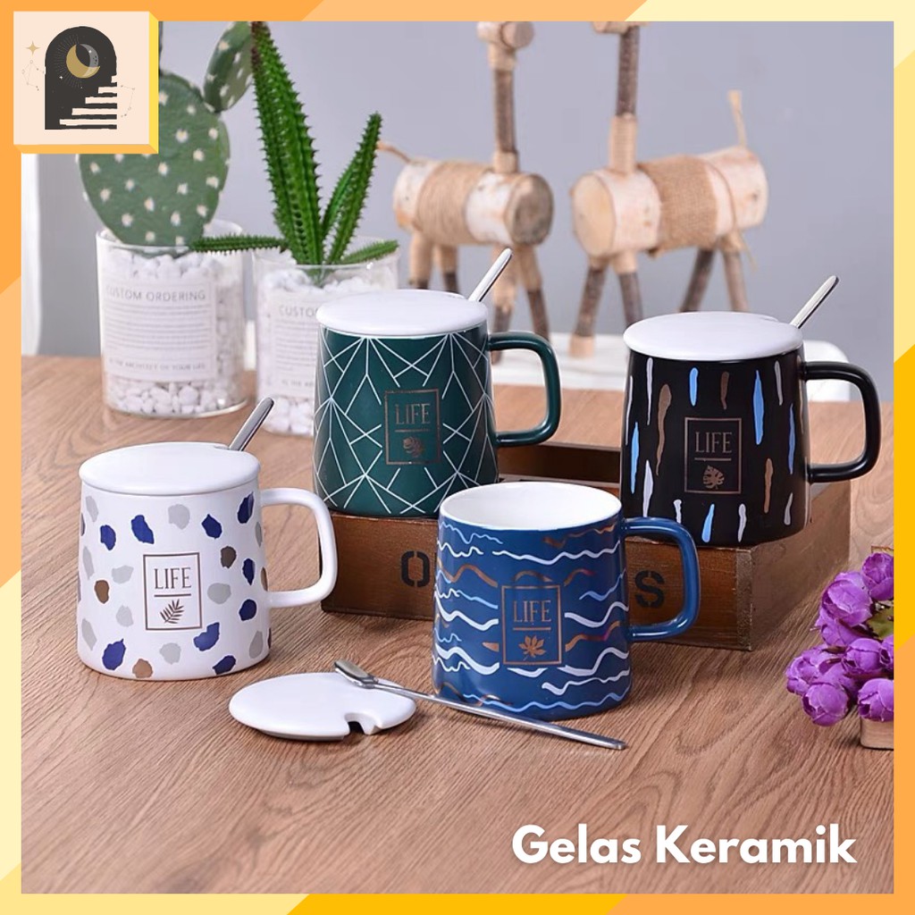 Jual Eitherid Gelas Cangkir Keramik Estetik Style Cantik Nordic Kopi Teh Keramik Mug Tutup 4392