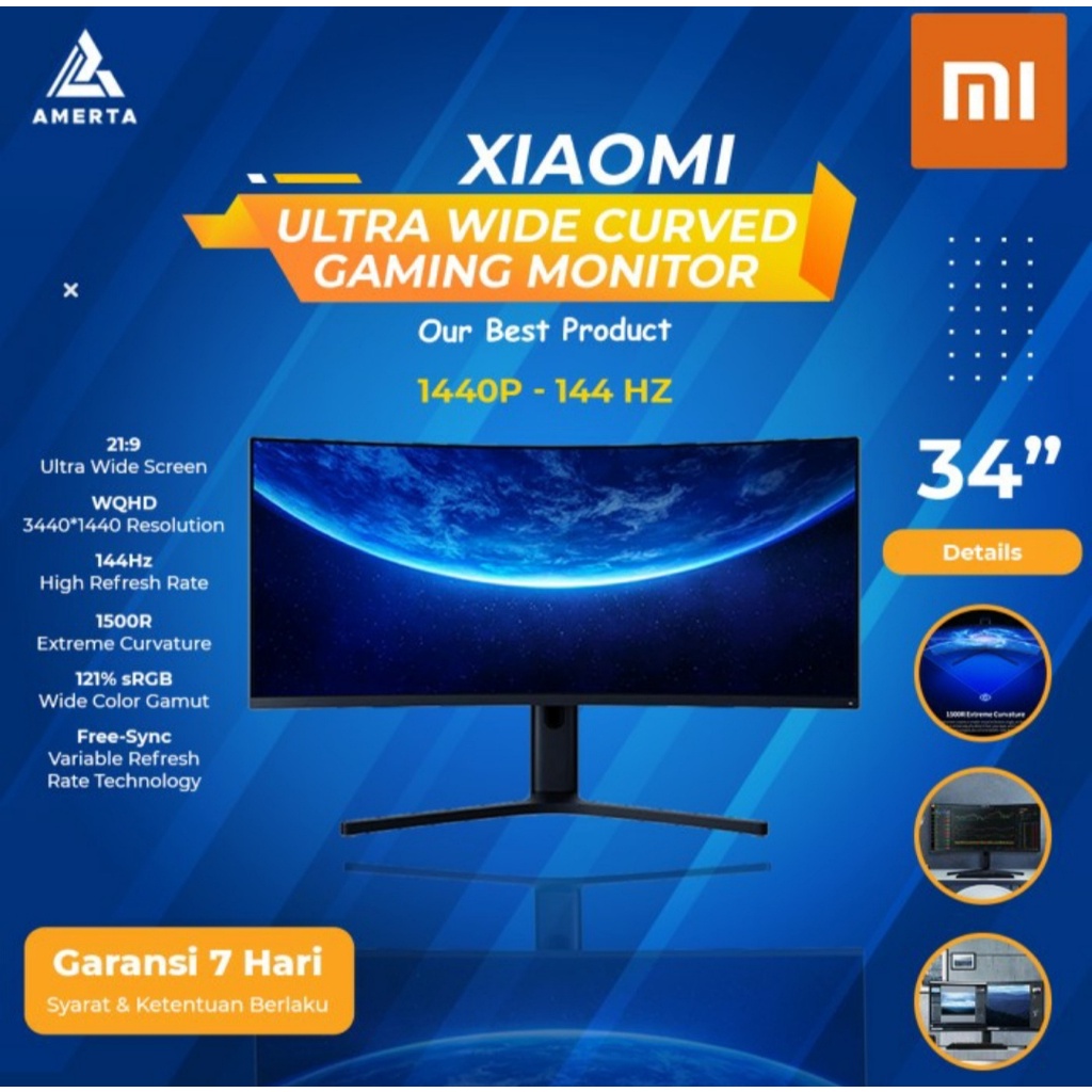 Jual Monitor Xiaomi Ultra Wide Curved Monitor 1440P 144Hz AMD Free-Sync ...
