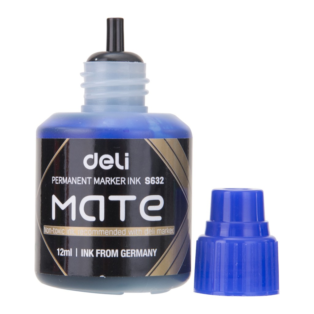 Deli Isi ulang tinta Spidol Permanen [12 mL] - Hitam Merah Biru Cepat Kering tahan air ES632 (4)