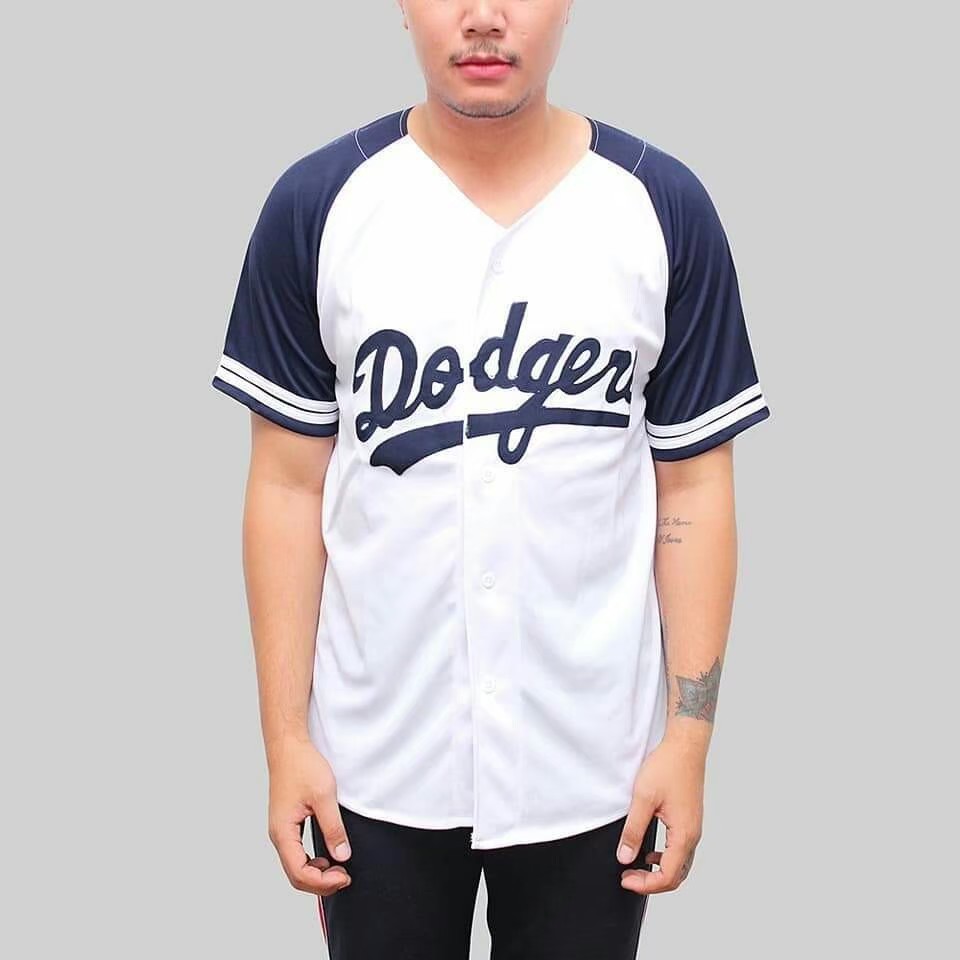 Jersey baseball baju baseball Dodgers putih navy pria dan wanita