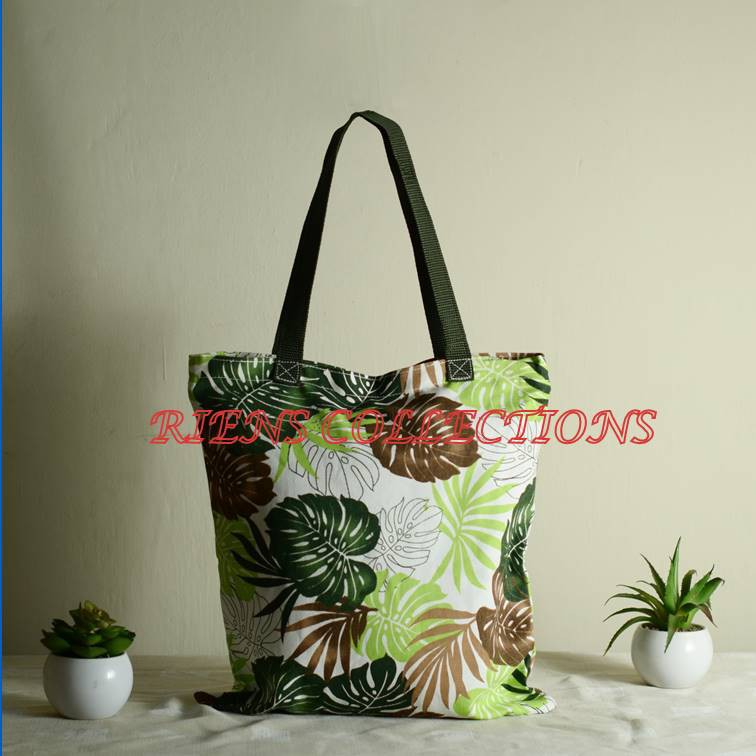Jual TOTEBAG KANVAS TAS KANVAS MOTIF ANEKA DAUN LATAR PUTIH. Riens