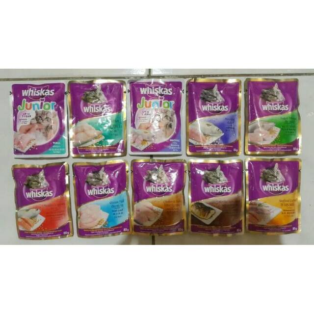Jual Whiskas pouch/sachet 85G weet food tuna, salmon, junior Shopee