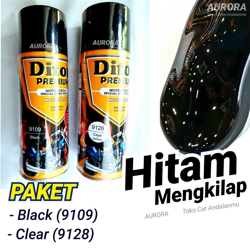 Jual Paket Diton Premium Black 9109 Hitam Mengkilap 400ml Cat Semprot Spray Motor Mobil Sepeda 9733