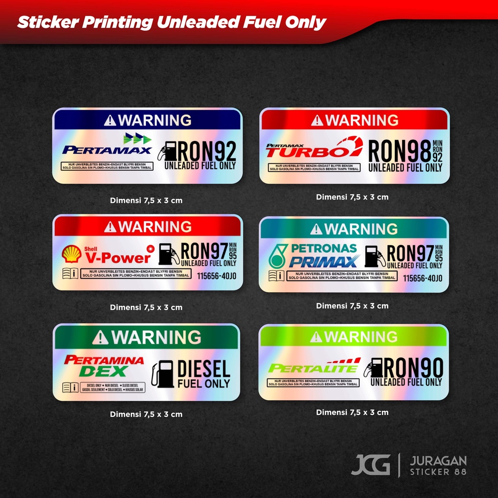 Jual Sticker Printing Unleaded Fuel Only Bahan Bakar RON Pertamax Shell ...