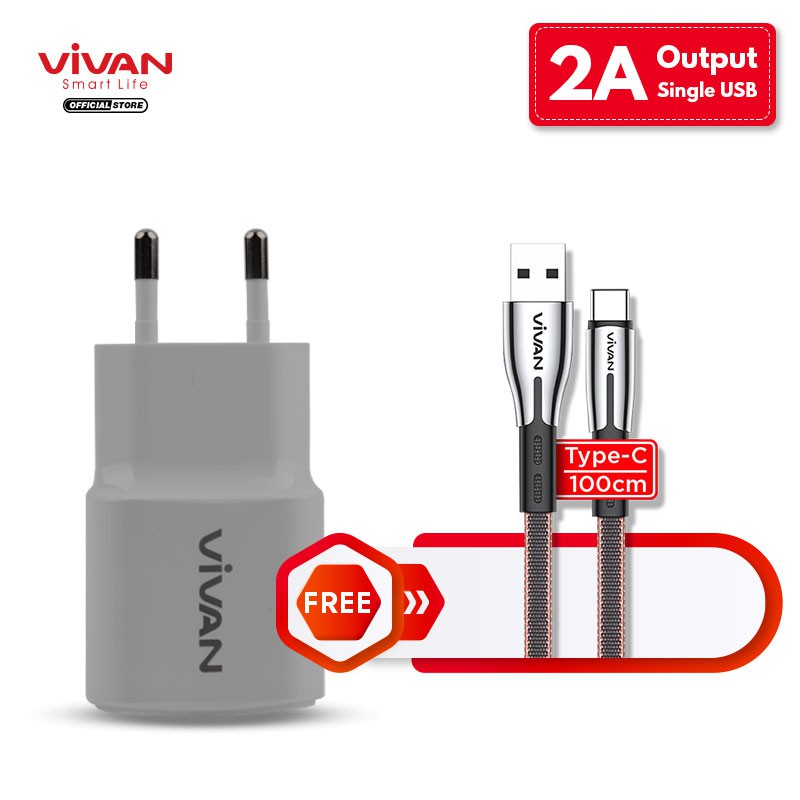 Charger Original VIVAN Fast Charging Casan USB FREE Kabel Data USB Micro  iPhone Type C [BTK-Series]