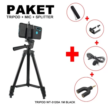 Tripod Stand Hp WT 3120A Universal 1m Holder U Full Hitam Tripod Handphone Kamera DSRL