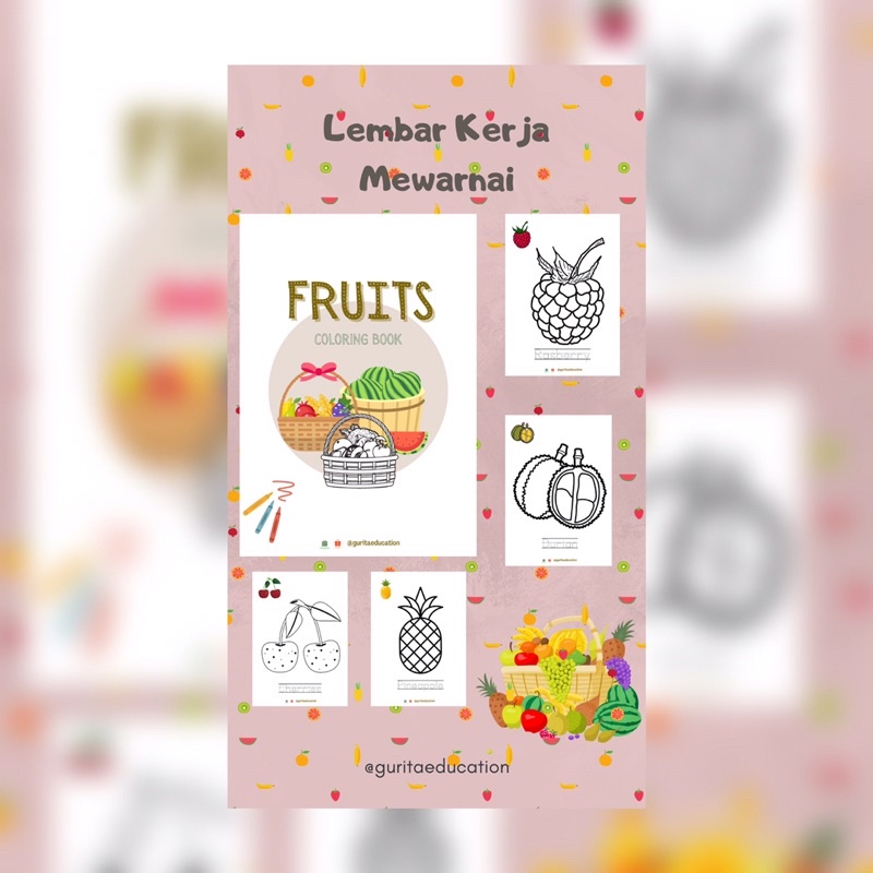 Jual Lembar Kerja Mewarnai Fruits/ Worksheet Anak/ Buku Mewarnai 20 ...