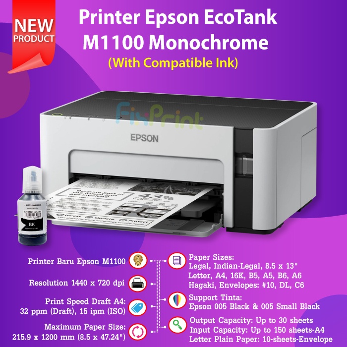 Jual Epson Printer Mono M1100 M 1100 Printer Infus Inktank Pabrik Pengganti Epson M100 Garansi 3672