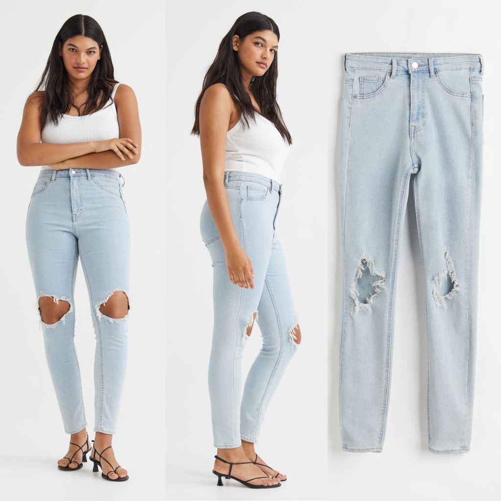 Jual H&M Ultra High Ripped Light Denim Skinny Jeans | Shopee Indonesia