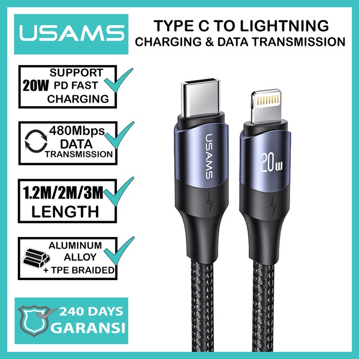 Jual USAMS U71 KABEL IPHONE TYPE C TO LIGHTNING FAST CHARGING 20W 2M ...