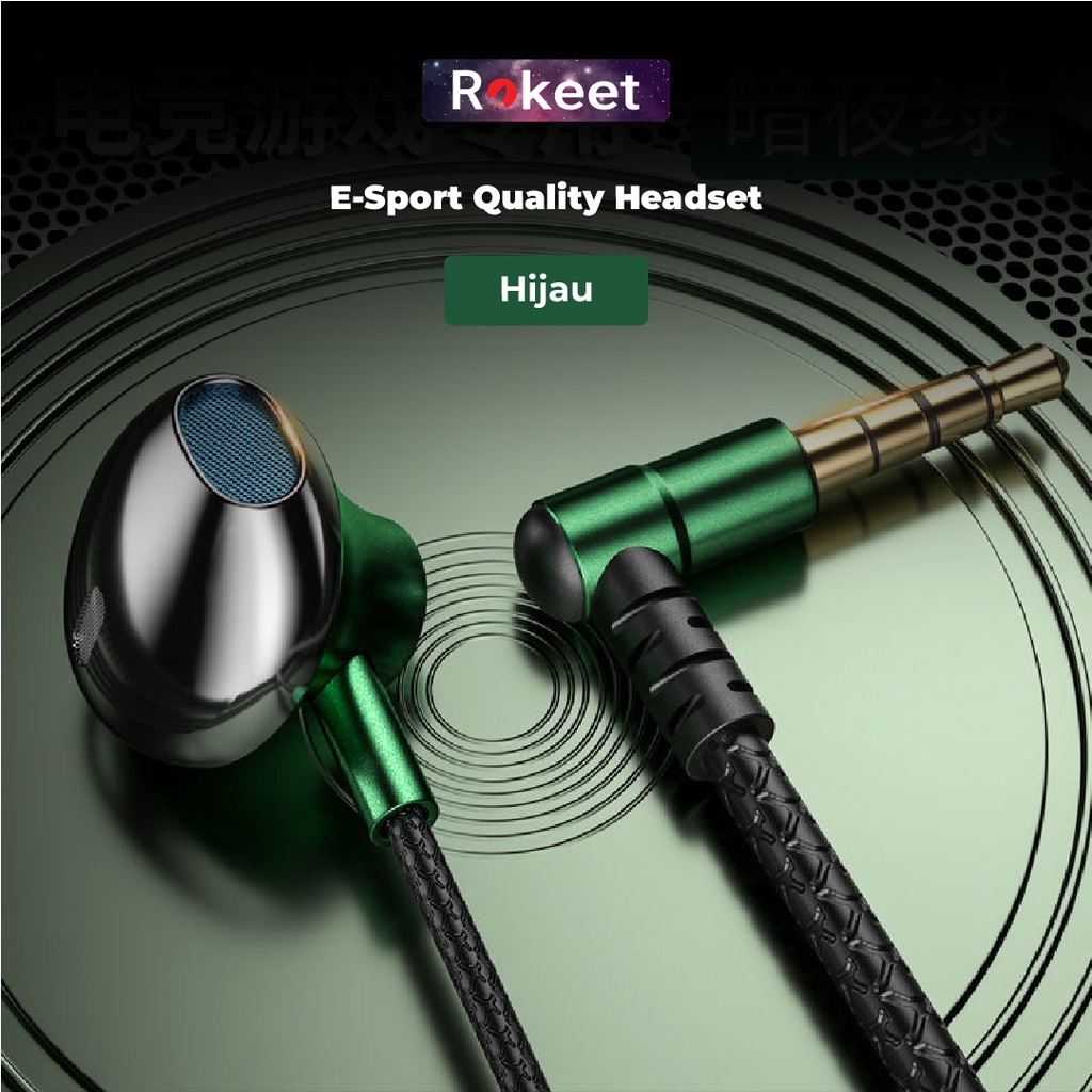 Rokeet Earphone Headset Gaming Superbass Stereo+HD Hi-Fi Mic Jack