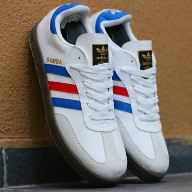 Adidas samba blue red hot sale stripes