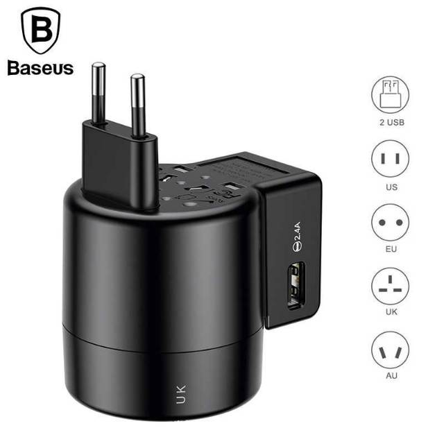 Jual Baseus Universal Travel Adapter Charger dengan 2 USB Ports ...