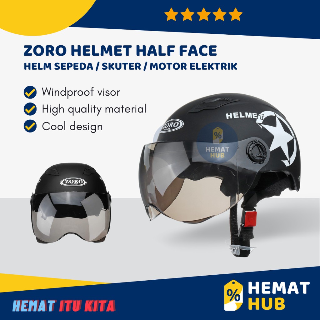 Jual Helm Sepeda Skuter Motor Elektrik Half Face Ringan Kaca Kuat Hitam