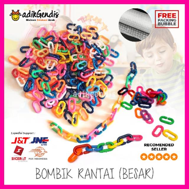 Jual Mainan anak meronce bombik rantai / meronce C kemasan 500gr ...