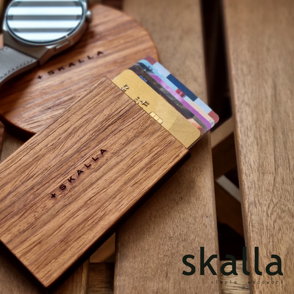 Jual Wooden credit Card holder tempat kartu kayu RFID dompet uang