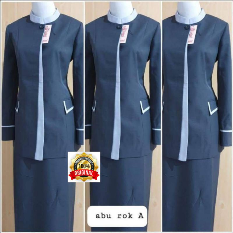 Jual Blazer Wanita Abu Setelan Rok Seragam Kerja Kantor Setelan Celana