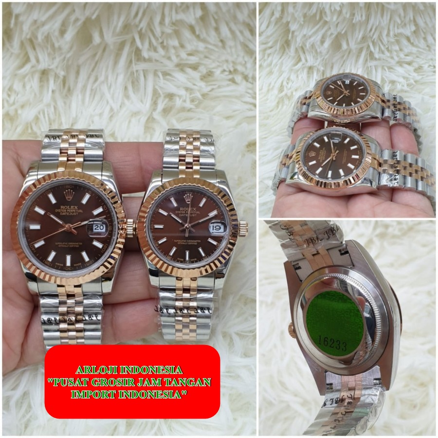 Jual New Jam Rolex Couple Datejust Twotone Brown Dial Fluted Garansi ...